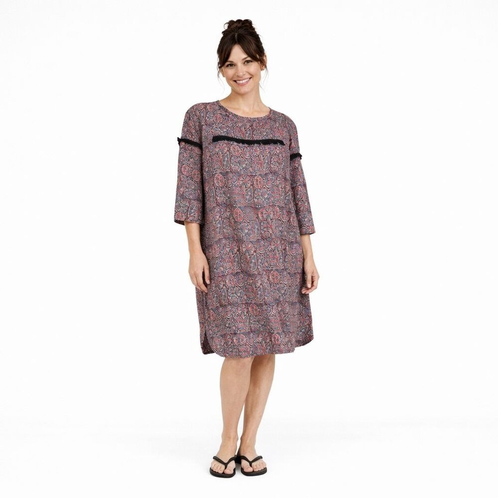 Figue Multicolor Boho Medium Tunic Dress With Fringe Detail Cotton Blend